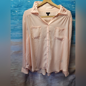 TORRID Size‎ 2 Sheer Pink Button Down Shirt